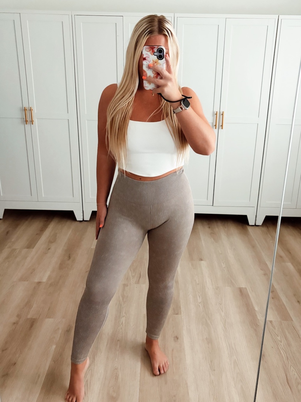 Mauve brown seamless ribbed leggings - Picture 1 of 5